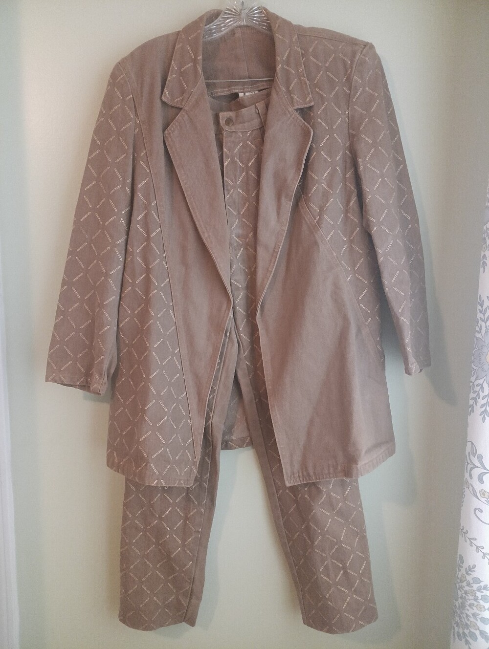 Mya Jeans 2 Piece Denim Jeans & Jacket Mocha & Gold Women's Size L Italian Made